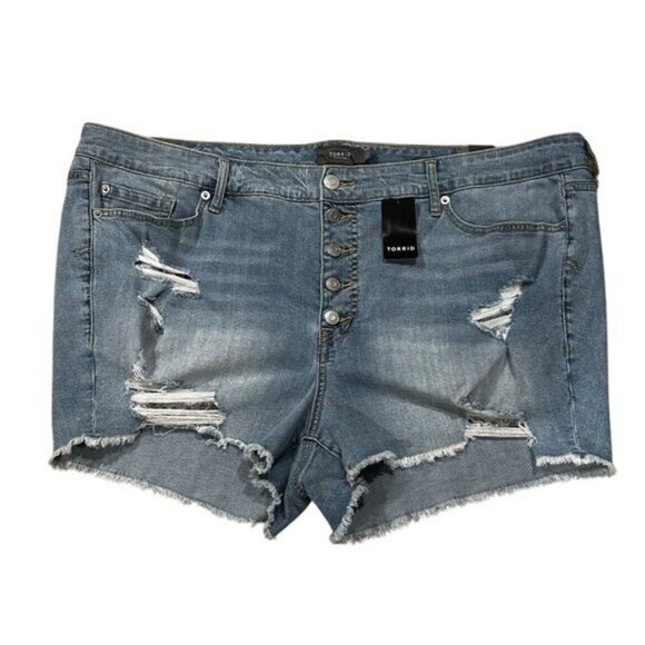 Torrid 24 Boyfriend Vintage Stretch Mid Rise Shorts Denim Jean Distressed NWT - Picture 1 of 7